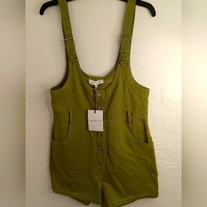 Jacquie The Label Celery Olive Green Overall Strap Romper Large NWT